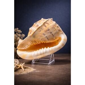 Large Queen Helmet Conch Seashell Beige Orange Tiger Stripe 6" Specimen